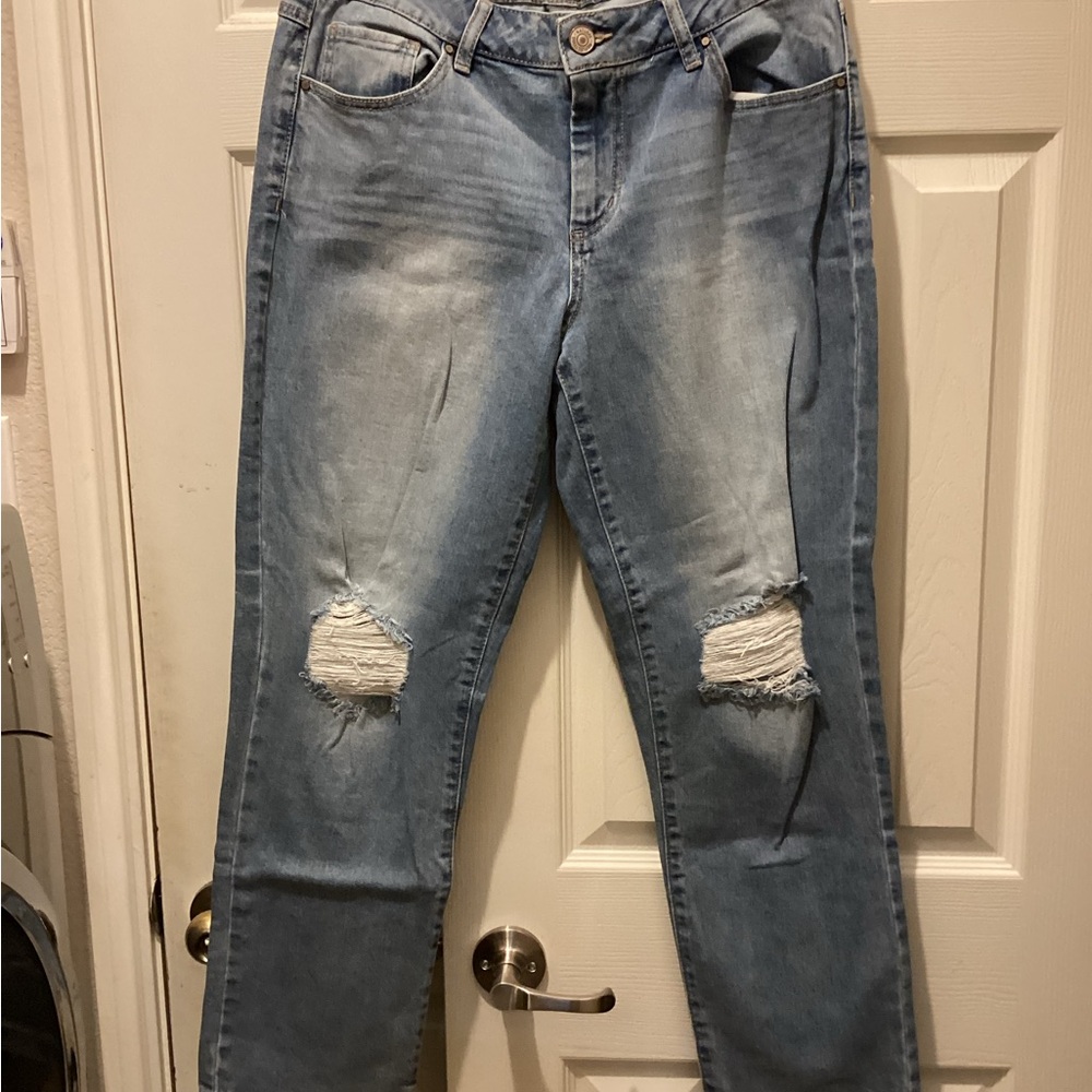 Natural Reflections Light Blue Distressed Boyfriend Jeans